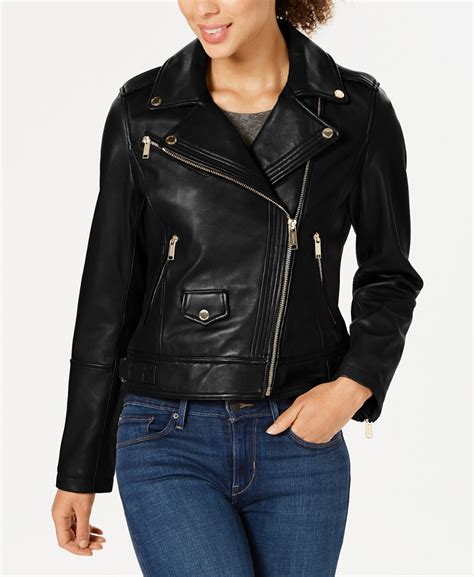 michael kors leather moto jacket macy& 39|Michael Kors faux leather jacket.